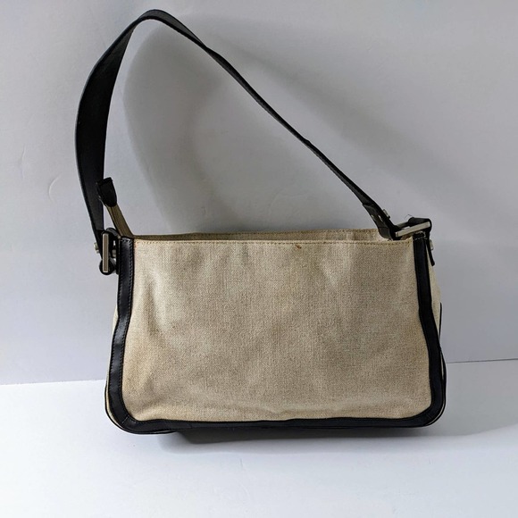 Kate Landry Tan and Black Linen Shoulder Bag - Picture 3 of 11